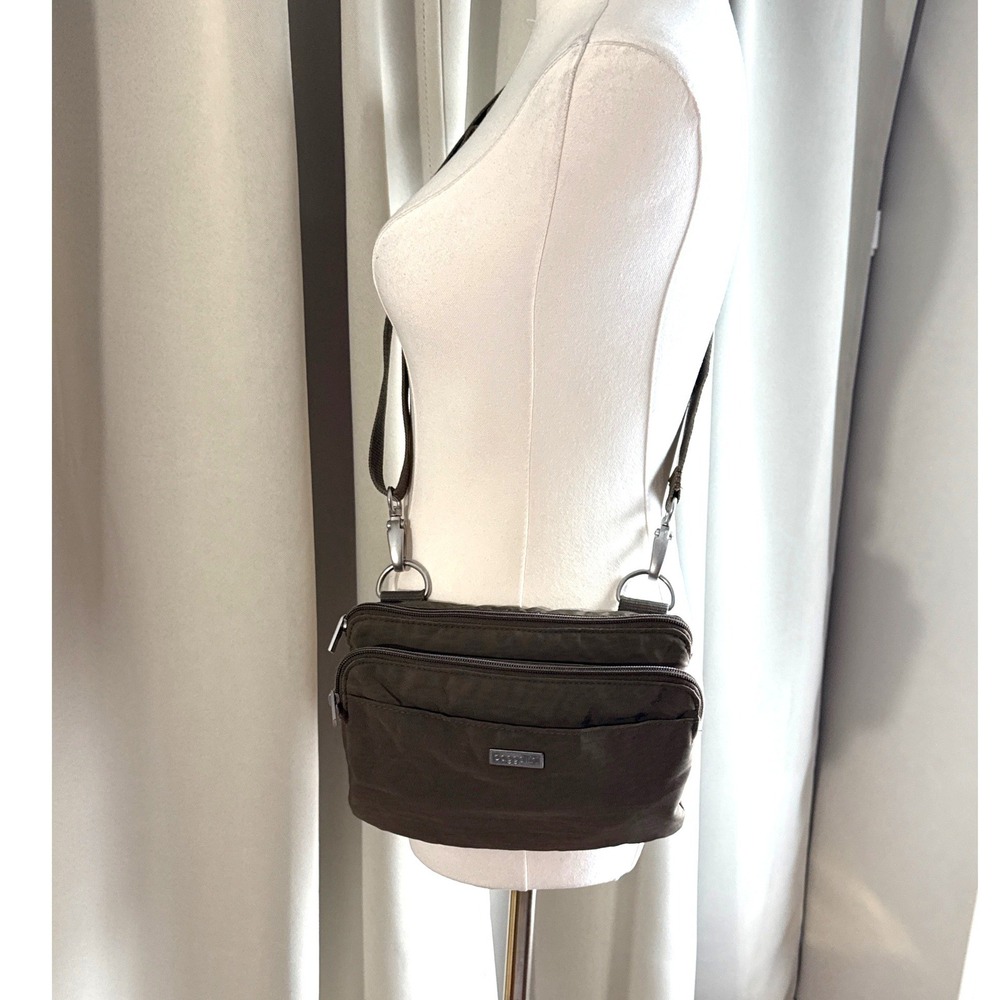 Baggallini Crossbody Bag Olive Brown Nylon Multi-Pocket Travel Organizer Purse